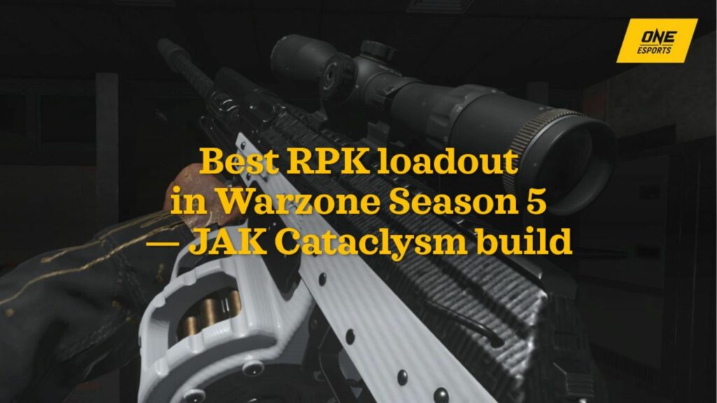 Inspeccionando la construcción de JAK Cataclysm RPK en el campo de tiro en la imagen de ONE Esports para obtener el mejor equipo RPK con el kit de conversión JAK Cataclysm en Warzone Temporada 5