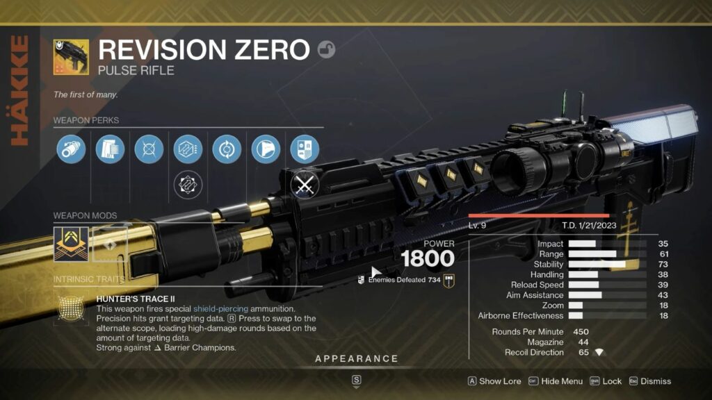 Rifle de pulso cero de la revisión de Destiny 2