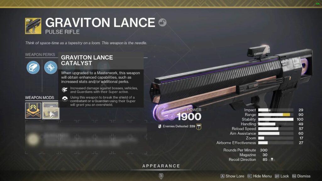 Destiny 2 Rifle de pulso de lanza Graviton