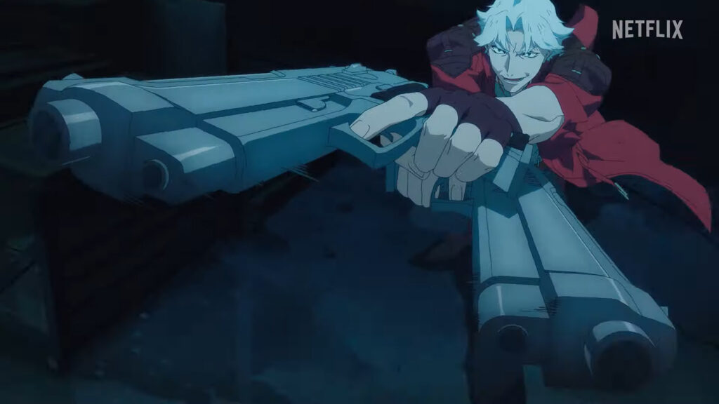 El protagonista principal del anime Devil May Cry, Dante, usa sus icónicas armas Ebony y Ivory.