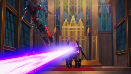 Code Geass Roze of the Recapture episode 11 Ash's Apollo in the heat of combat with Norland's Foulbout