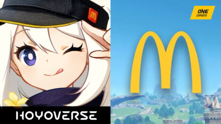 Genshin impact McDonalds collab featuring Paimon wearing a McDonalds cap