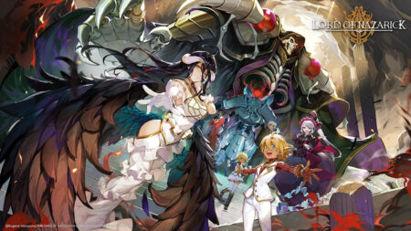 Lord of Nazarick key visual featuring Ainz Ooal Gown, Albedo, Shalltear, Demiurge, Cocytus, Aura, and Mare.