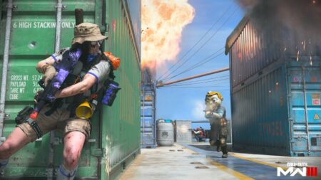 Operator Banshee hiding from Riptide on Sunny Shipment map in Modern Warfare 3