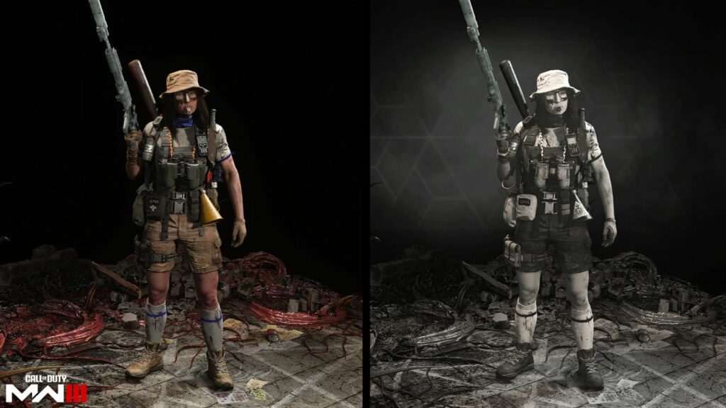 Preview of Banshee Camp Is Hell operator skin and its BlackCell variant from Modern Warfare 3 and Warzone Season 6 Battle Pass