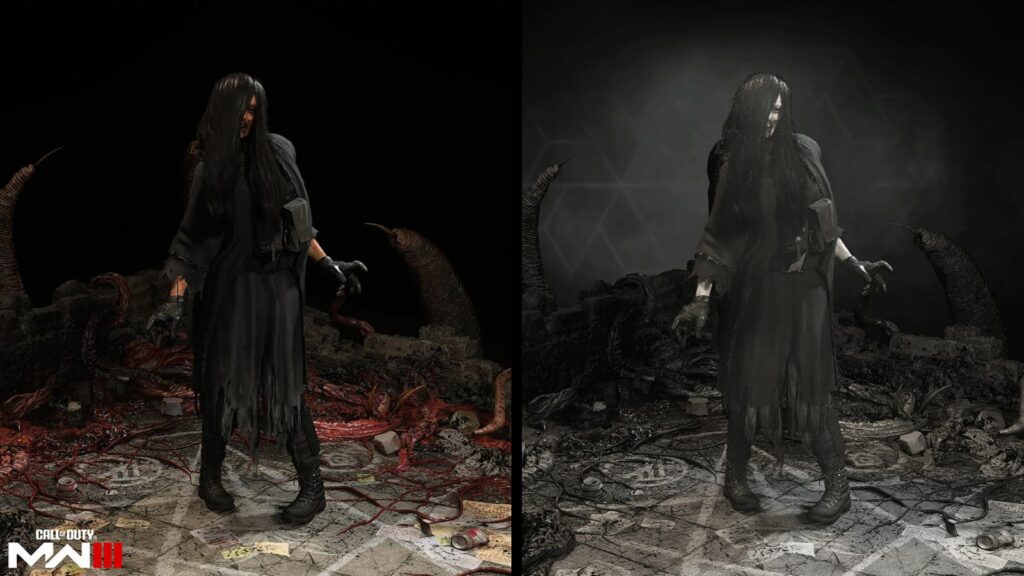 Preview of Farah Urzikstan's Ghost operator skin and its BlackCell variant from Modern Warfare 3 and Warzone Season 6 Battle Pass