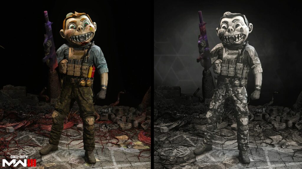 Preview of Riptide Bubby's Night Out operator skin and its BlackCell variant from Modern Warfare 3 and Warzone Season 6 Battle Pass