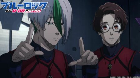 Blue Lock season 2 characters Kenyu Yukimiya and Eita Otoya, members of Blue Lock's Top 6, seen in episode 1 of season 2