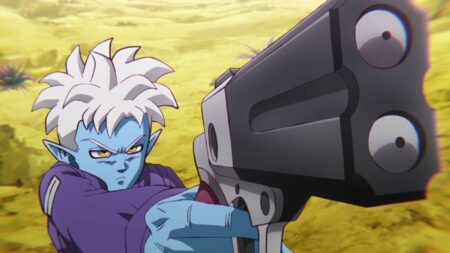 Dragon Ball Daima character Glorio seen aiming his gun in episode 3 of the anime