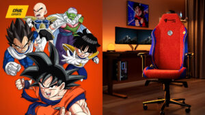 Dragon Ball Z Secretlab chair featuring characters Son Goku, Vegeta, Krillin, Piccolo, and Son Gohan