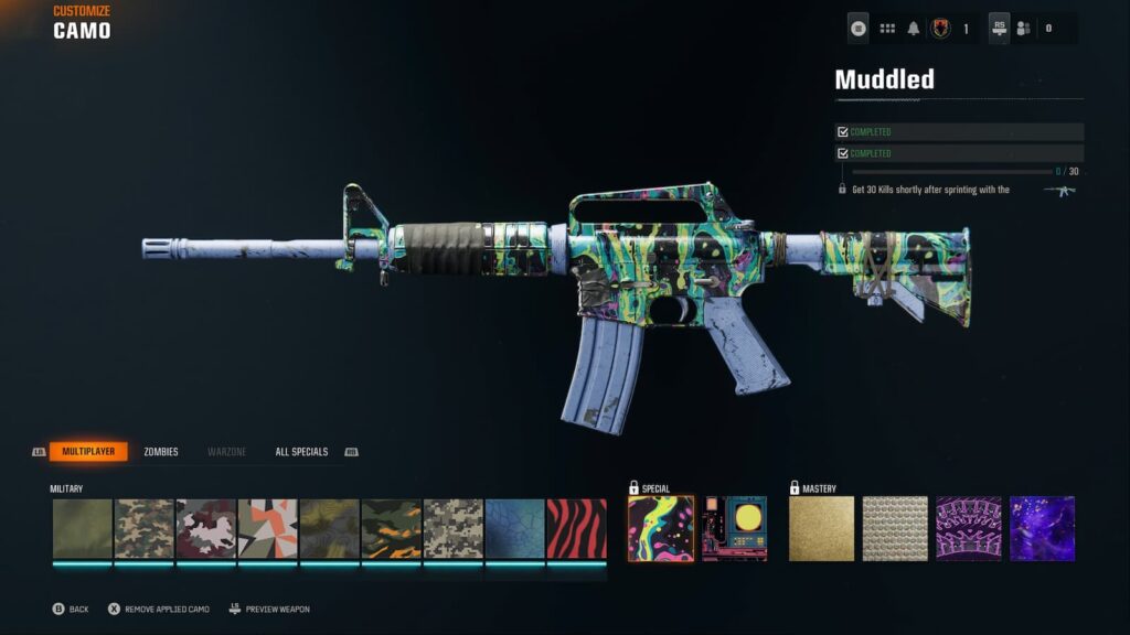 Muddled, one of Special Camos in Black Ops 6