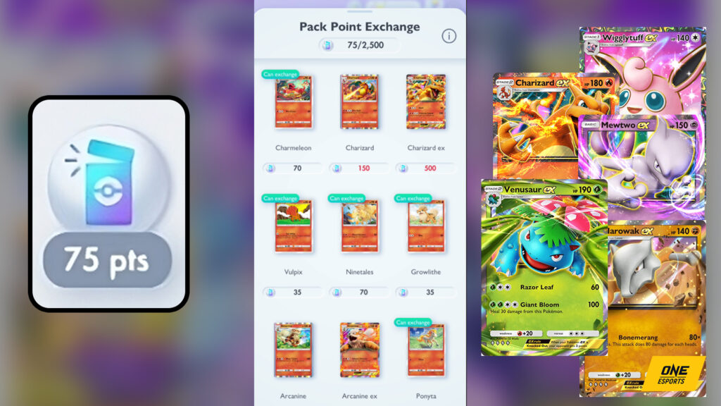 Pack Points and various cards in Pokemon TCG Pocket