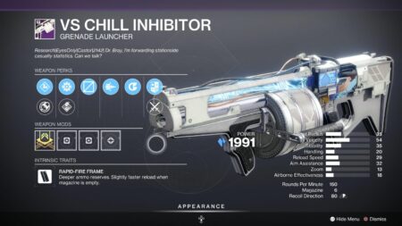 Destiny 2 VS Chill Inhibitor grenade launcher