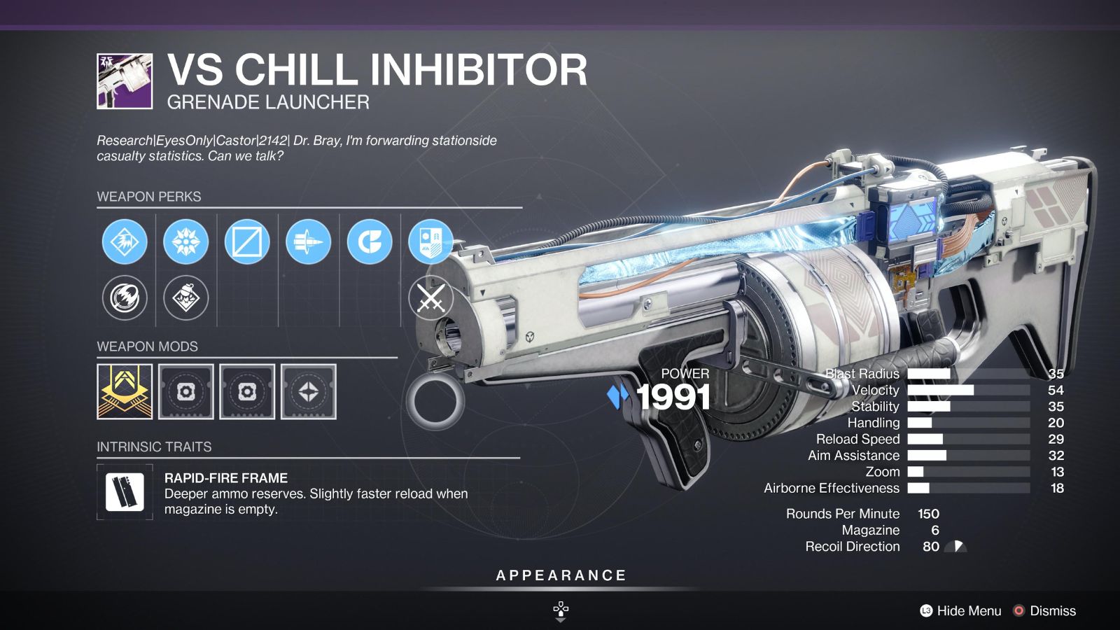 Destiny 2 VS Chill Inhibitor God Roll 