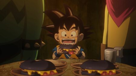 Dragon Ball Daima main character Goku seen eating Demon Realm burgers in episode 3