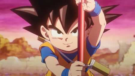 Dragon Ball Daima main character Goku seen in episode 7 preparing to face the Tamagami