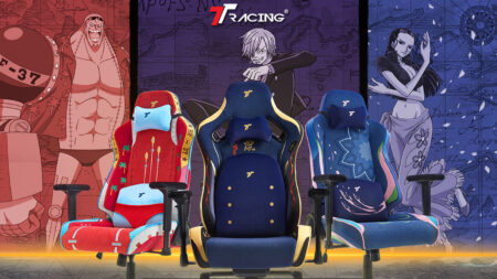 TTRacing gaming chairs featuring One Piece characters Sanji, Robin, and Franky