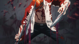 Chainsaw Man Denji bloodies in Chainsaw mode