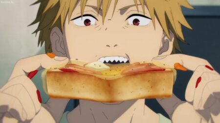 Denji from Chainsaw Man eating toast