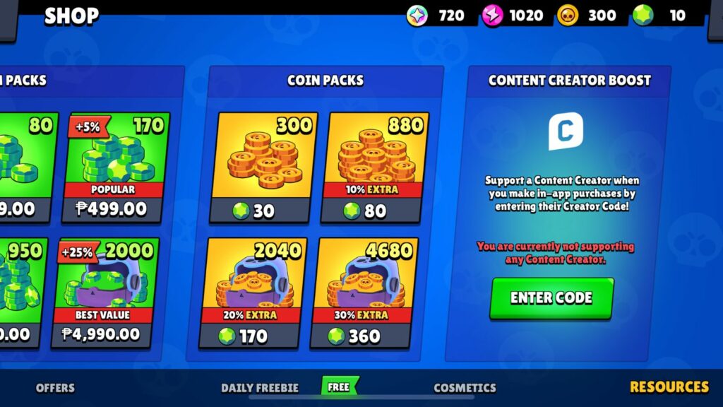 Botón de código de creador de Brawl Stars