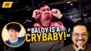 Mobile Legends Bang Bang pro players Allen "Baloyskie" Baloy and Gerald "Dlar" Trinchera in ONE Esports' image for Samsung Weekly Video with Caisam "Wolf" Nopueto as host