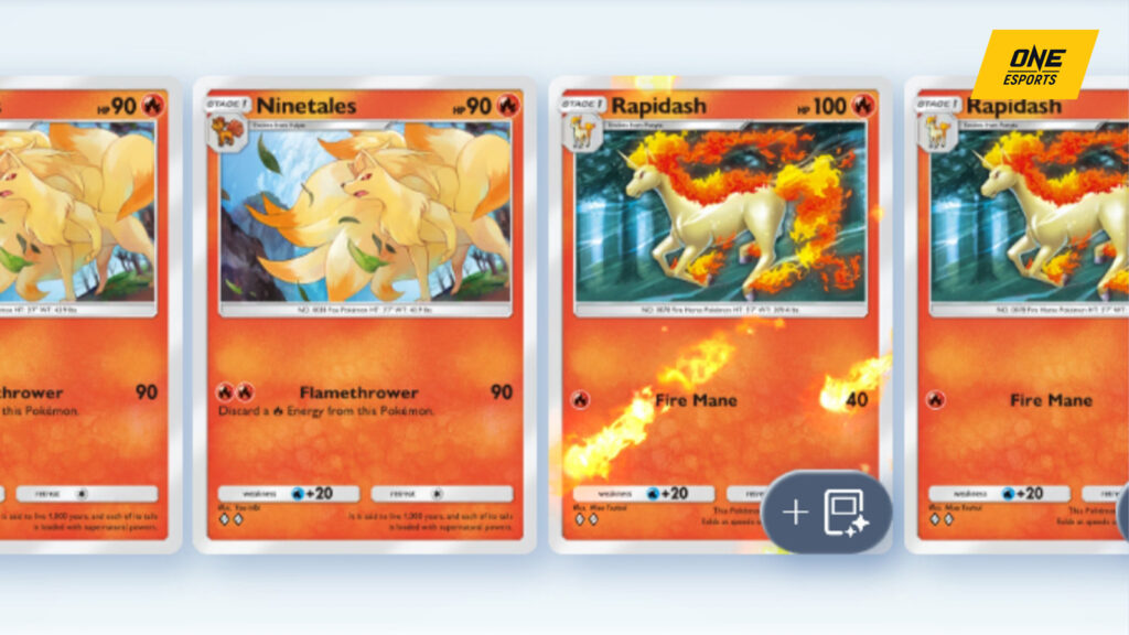 Ninetales and Rapidash in deck builder loadout in Pokemon TCG Pocket