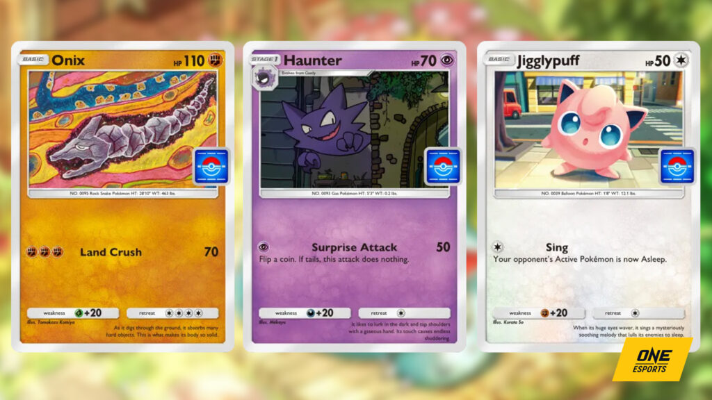 Tarjetas promocionales del evento Venusaur: Onix, Haunter, Jigglypuff