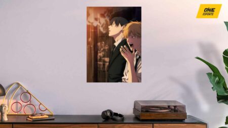 Chainsaw man Aki and Denji Displate metal poster on backdrop