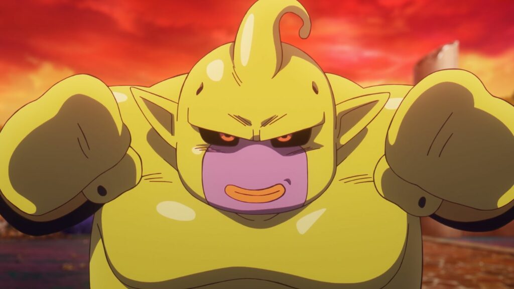 Majin Duu, antagonista de Dragon Ball Daima, visto a punto de enfrentarse a Tamagami número uno en el episodio 13