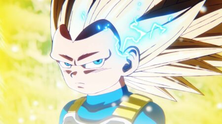 Dragon Ball Daima main character Vegeta seen turning Super Saiyan 3 against Tamagami Number Two in episode 13