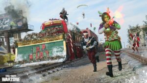 Operators with Christmas costumes deploy into a Slay Ride Resurgence match in Warzone