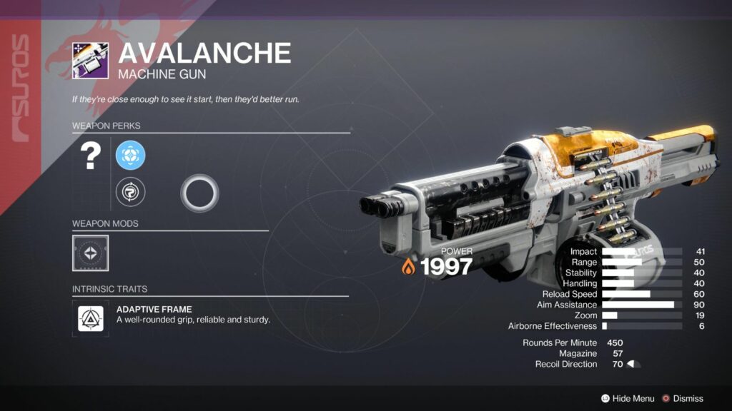 Destiny 2 Pergamino del Dios de la Avalancha