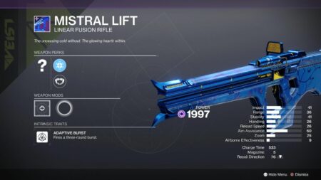 Destiny 2 Mistral Lift god roll