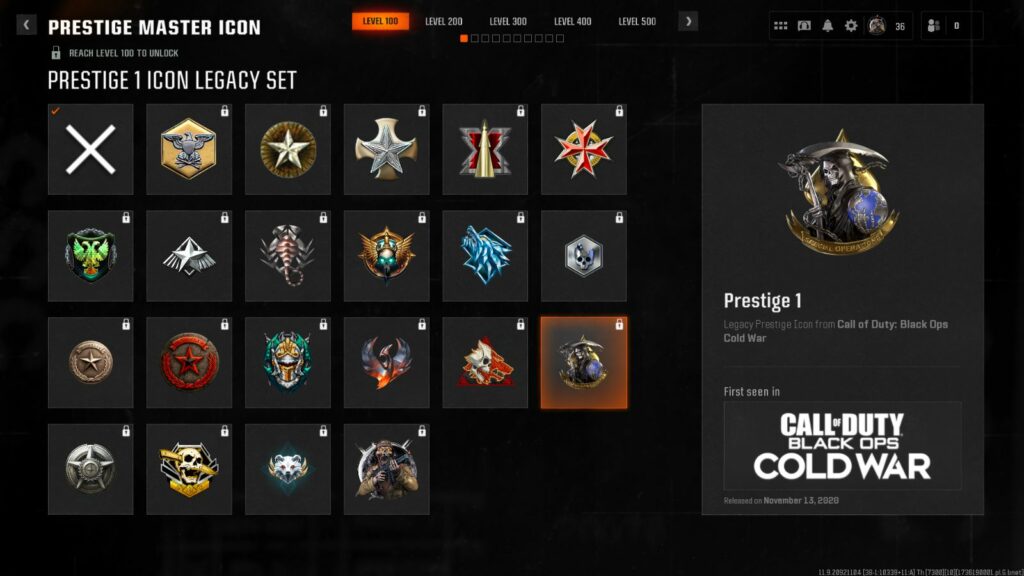 Level 100 Legacy Prestige icons in Black Ops 6