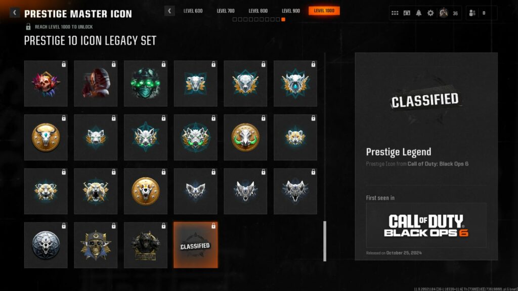 Level 1,000 Legacy Prestige icons in Black Ops 6