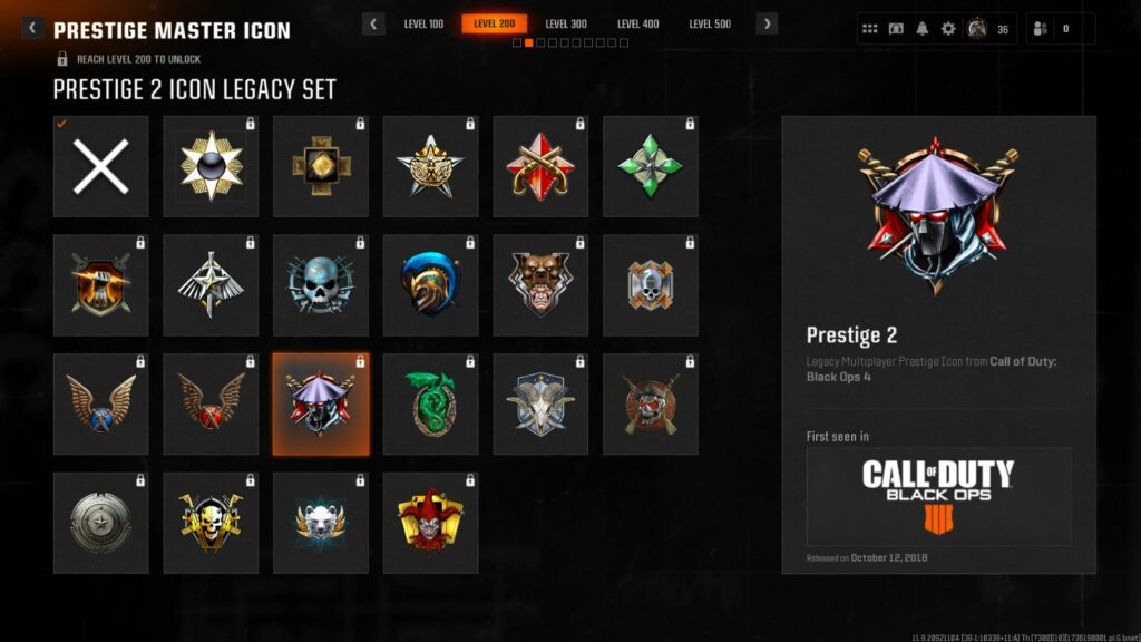 Level 200 Legacy Prestige icons in Black Ops 6