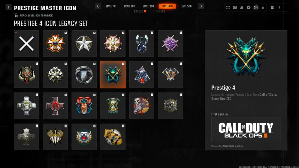 Level 400 Legacy Prestige icons in Black Ops 6