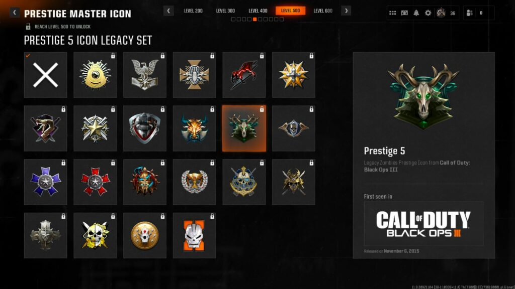 Level 500 Legacy Prestige icons in Black Ops 6