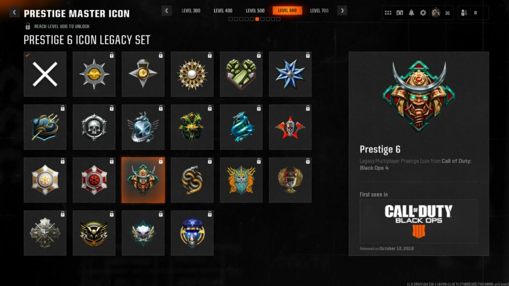 Level 600 Legacy Prestige icons in Black Ops 6