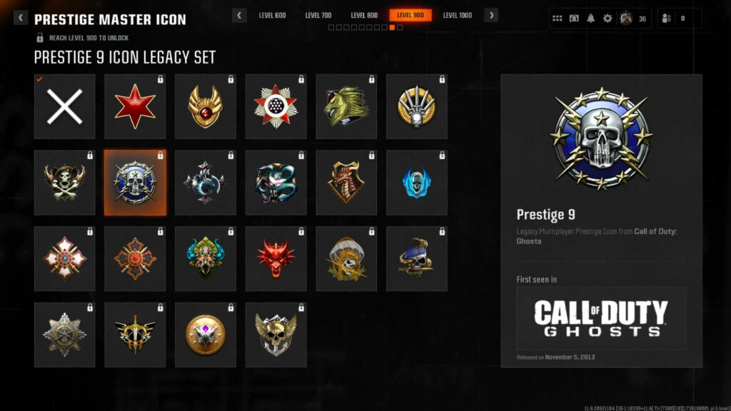 Level 900 Legacy Prestige icons in Black Ops 6