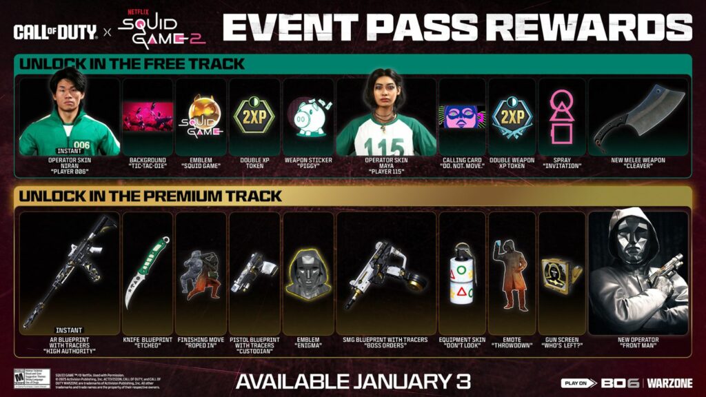 Squid Game Event Pass rewards in Black Ops 6