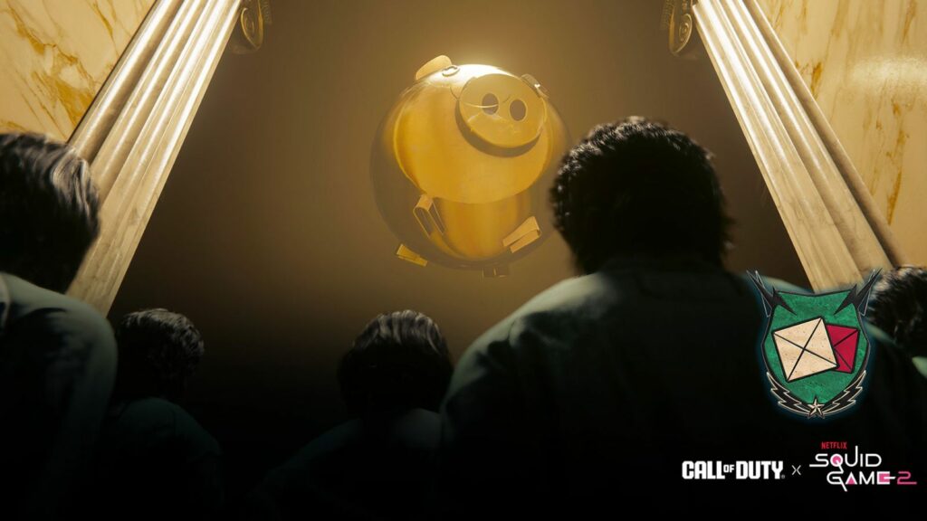 Players stare at the Piggy Bank in a Squid Game Event mode in Black Ops 6