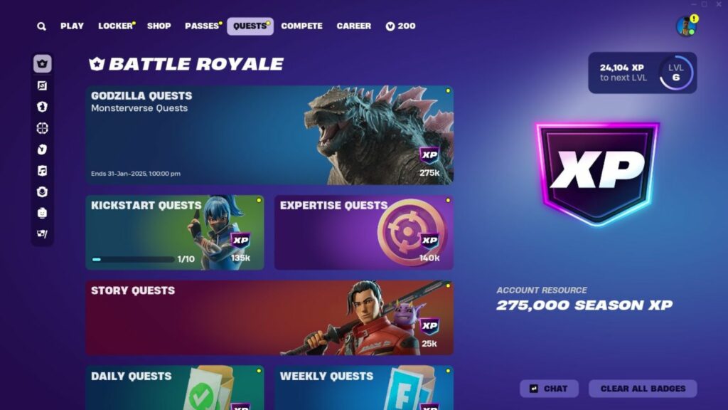 All Fortnite Godzilla quests and their rewards