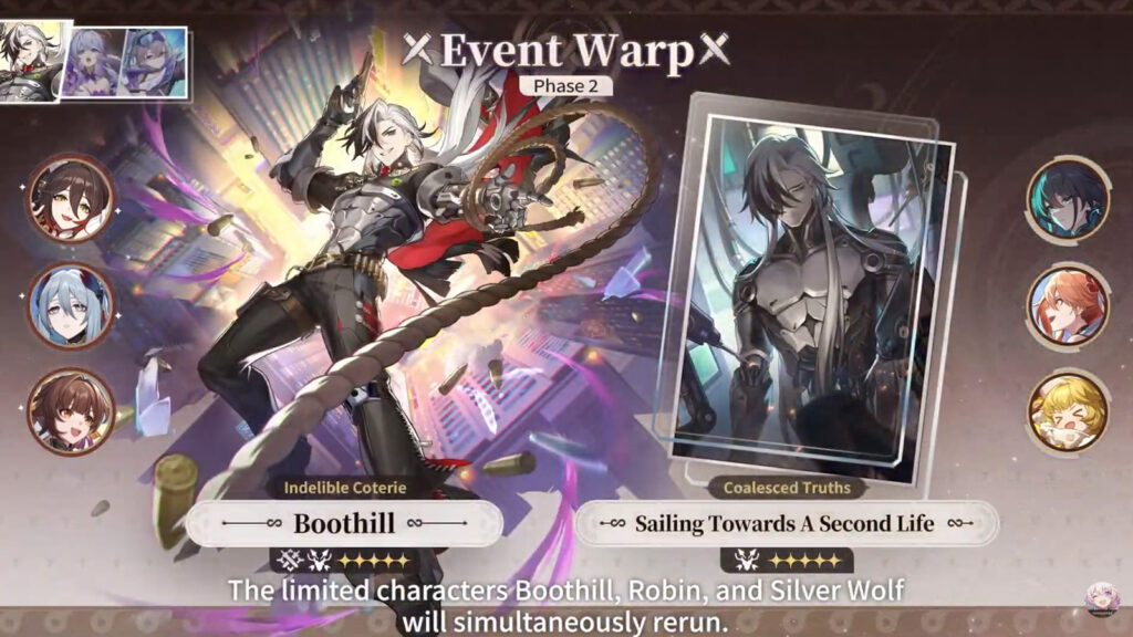 Pancartas de Honkai Star Rail 3.0 con Boothill, Robin, Silver Wolf, Tingyun, Hanya y Sushang