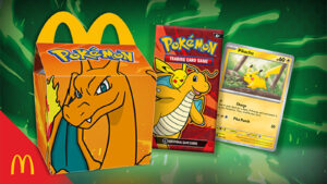 McDonald's Pokemon Happy Meal featuring Charizard, Dragonite, and Pikachu