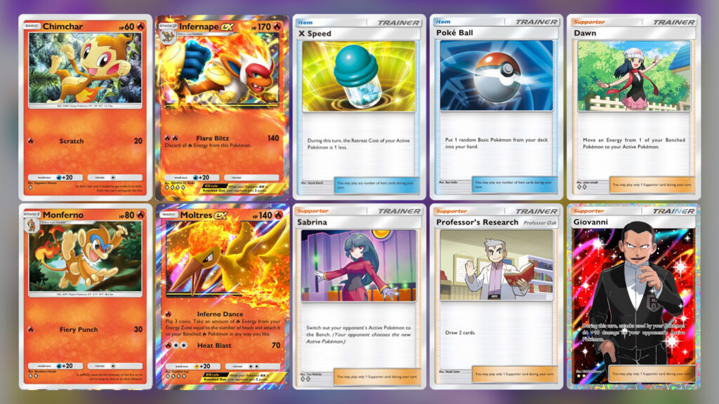 Infernape ex and Moltres ex with in one of Space-Time SmackDown Meta Decks in Pokemon TCG Pocket