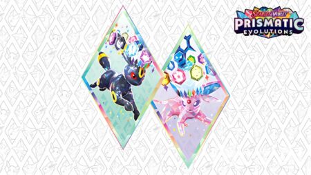 Prismatic Evolutions key visual featuring Umbreon and Espeon