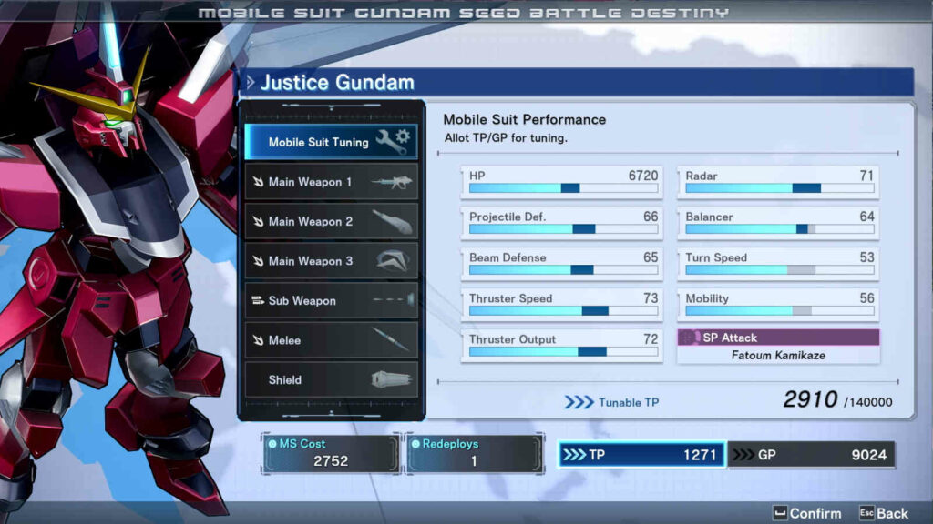 Costume móvil Gundam SEED BATTLE Destino Remasterizado Tune Screen