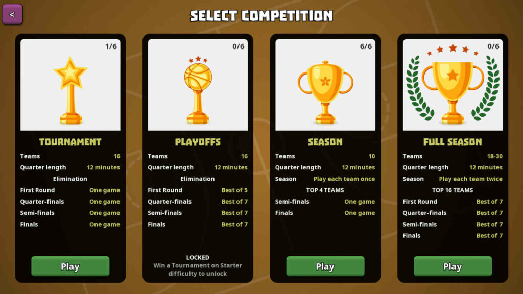 Clutchtime gameplay - select competition