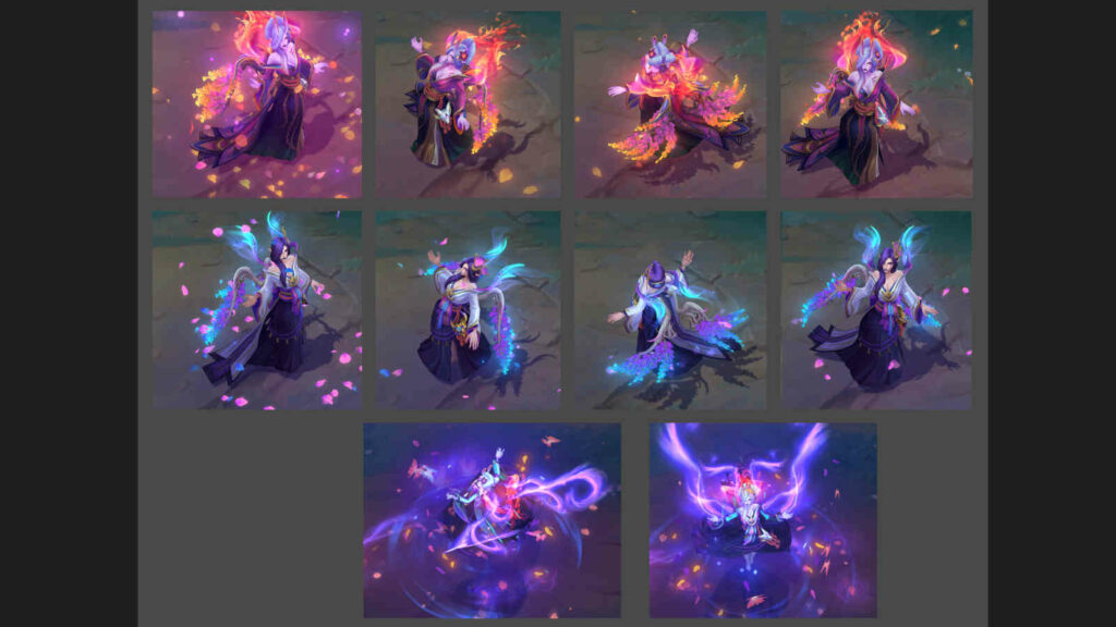 Joe Hisaishi's daughter gives life to Spirit Blossom Morgana, a unique Exalted Skin with 3 forms Spirit Blossom Morgana skin preview turnarounds